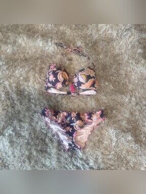 Shade & Shore Navy Paisley Bikini with Pink & Yellow Accents